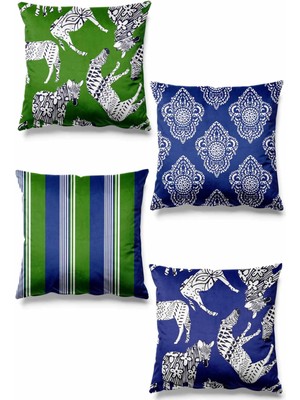 PremiumPort Renkli Rahvan Desenli 4'lü Süet Kırlent Kılıfı Seti