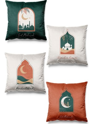 PremiumPort Ramazan Kubbe Desenli 4'lü Süet Kırlent Kılıfı Set, Şık ve Zarif Dekorasyon