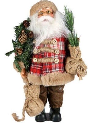 PremiumPort Kırmızı Ekose Noel Baba Figür 40CM, Şık ve Eğlenceli Dekorasyon Parçası