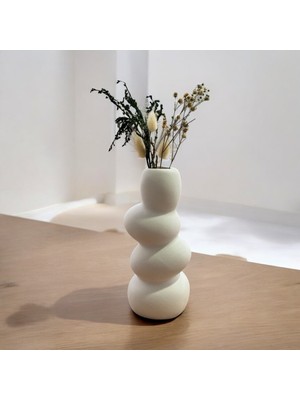 PremiumPort Modern Taş Görünümlü Skandinav Tarzı Dekoratif Vazo, Şık ve Zarif Tasarım