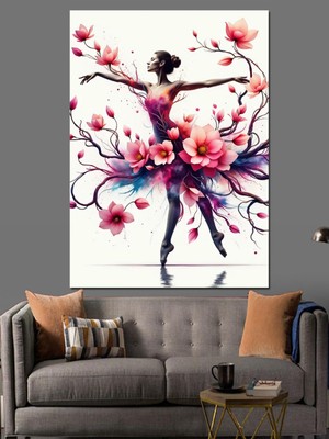 PremiumPort Renkli Kiraz Çiçeği Temalı Dekoratif Kanvas ve Mdf Ahşap Tablo