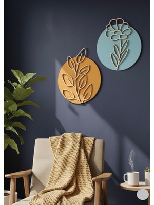 PremiumPort Ahşap ve Makrome Yaprak Çiçek Duvar Dekoru, 20X24CM, Şık Tasarım