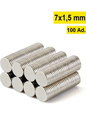 PremiumPort 100 Adet Yuvarlak Neodyum Mıknatıs 7x1,5mm Güçlü N35 Kalite