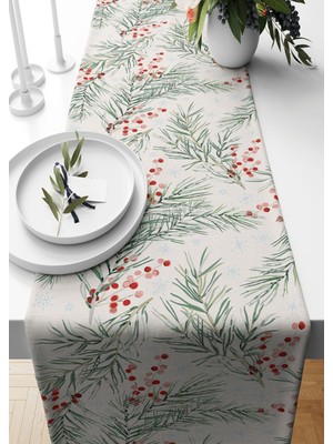 PremiumPort Kış Temalı Süet Dokuma Runner, 140X40 Cm, Şık ve Zarif Dekorasyon Parçası