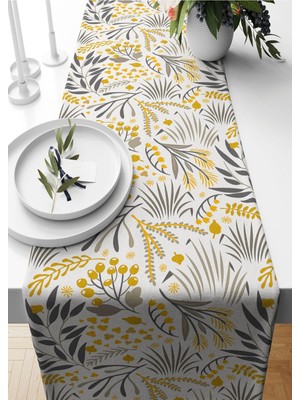 PremiumPort Füme Floral Desenli Süet Dokuma Runner 40X140 Cm, Şık ve Zarif Tasarım