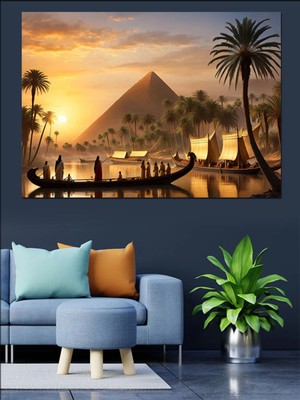 PremiumPort Mısır Piramitleri ve Insanlar Temalı Dekoratif Kanvas ve Mdf Ahşap Tablo