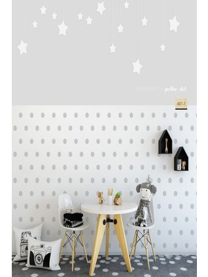 PremiumPort Çocuk Odası Gri Puantiye Duvar Kağıdı 5,33 M², Eğlenceli ve Şık Tasarım