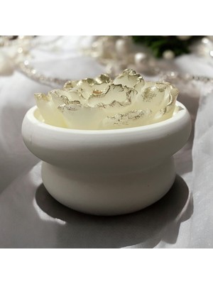 PremiumPort Altın Yaldızlı Ekru Amber Kokulu Ahşap Çiçek Tasarımlı Pinterest Kase