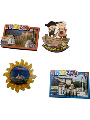 PremiumPort 4'lü Trabzon Temalı Magnet Seti, El Yapımı ve Renkli Tasarımlar
