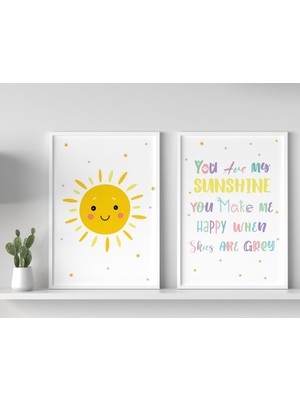 PremiumPort Renkli Güneş Temalı 2'li Çocuk ve Bebek Odası Tablo Seti