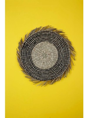 PremiumPort Siyah Natürel Hasır Amerikan Servis, 38 cm Duvar Dekoru Şık Tasarım