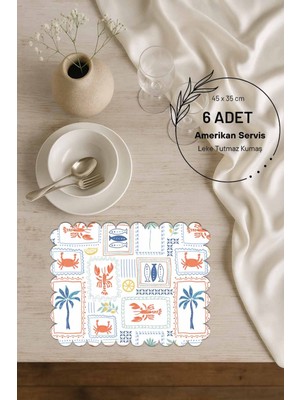 PremiumPort Lazer Kesim 6'lı Amerikan Servis, Dikişsiz Süet Kumaş, 45X35 cm