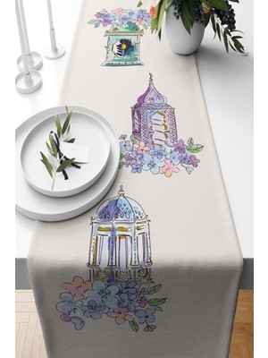 PremiumPort Şık Runner Candle Desenli Süet Dokuma 140X40 Cm, Ev Dekorasyonu Için