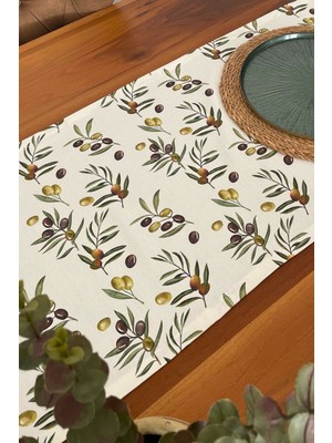 PremiumPort Yumuşak ve Şık 100% Pamuklu, Zeytin Desenli Runner 40X150 cm