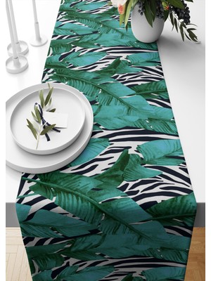 PremiumPort Yaprak Desenli Süet Dokuma Runner, 140X40 Cm, Şık ve Zarif Dekorasyon Ürünü