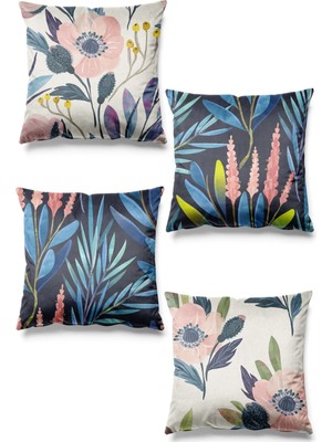 PremiumPort Ekin Desenli 4'lü Süet Kırlent Kılıfı, Çift Taraflı Baskılı Şık Tasarım