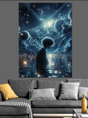 PremiumPort Yalnız Çocuk Temalı Kanvas ve Mdf Ahşap Dekoratif Tablo