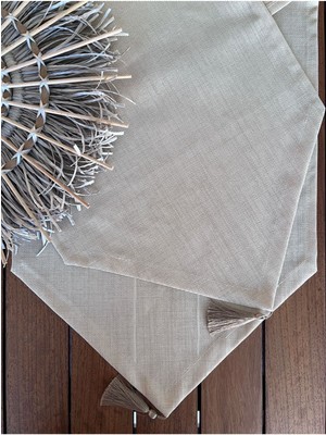 PremiumPort Bej Renk Linen Keten Jüt Dokulu Runner Örtü, Şık ve Zarif Tasarım