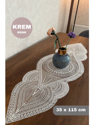 PremiumPort Akdeniz Model Krem Peçete Runner ve Supla 115X35 cm Seti