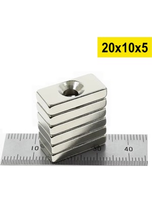 PremiumPort 5'li Neodyum Mıknatıs Seti, Köşeli, Havşa Delikli, 20X10X4X5 mm N35