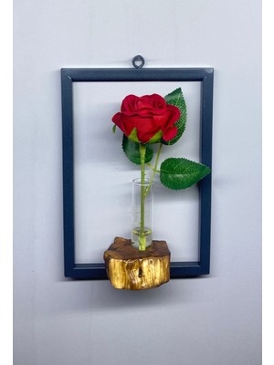 PremiumPort Siyah Metal Çerçeveli Zeytin Ağacı Detaylı Cam Tüplü Duvar Çiçekliği