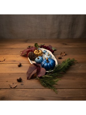 PremiumPort Renkli Dekoratif Sunum Tepsili Bal Kabağı Biblo Seti, Şık ve Zarif Tasarım