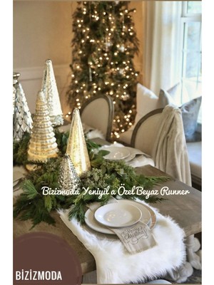 PremiumPort Yılbaşı Lüks Runner, Peluş, Sunumluk, Yemek Sofra Dekoru 30CMX140CM