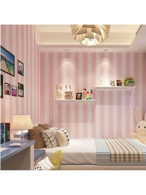 PremiumPort Şık Penbe Çizgili Duvar Kağıdı, Modern ve Ferah Ortamlar Için
