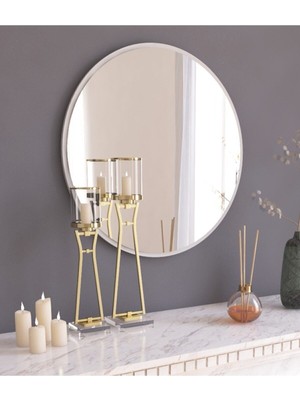 PremiumPort Şık 45 cm Beyaz Yuvarlak Dekoratif Antre ve Salon Aynası