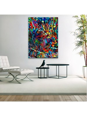 PremiumPort Renkli Kedi Temalı Kanvas Duvar Sanatı, Modern ve Şık Dekorasyon Parçası