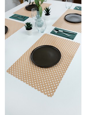 PremiumPort 4'lü Hazeran Desenli Supla ve Amerikan Servis Seti, 45X30 Cm, Şık Dekorasyon