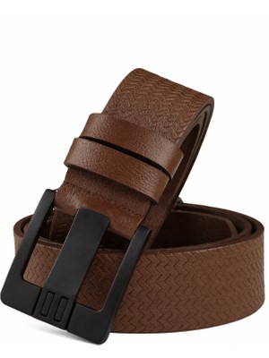 Deepsea Açık Kahve Hakiki Deri Lazer Desenli Spor Erkek Kemer Siyah Tokalı Kısaltılabilir 2602663