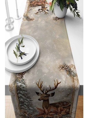 PremiumPort Kış Temalı Süet Dokuma Runner, Noel ve Yılbaşı Dekorasyonuna Uygun