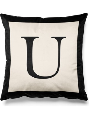 PremiumPort U Harfli Siyah ve Bej Renkli Çift Taraflı Kırlent Kılıfı