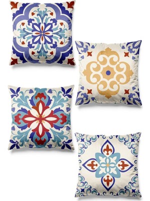 PremiumPort Çift Taraflı Baskılı Seramik Desenli 4'lü Süet Kırlent Kılıfı Seti