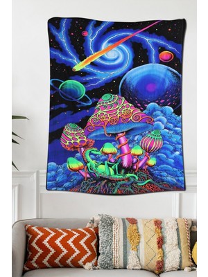 PremiumPort Renkli Psychedelic Mushrooms Duvar Halısı 70X100 Cm, Dekoratif ve Canlı Tasarım