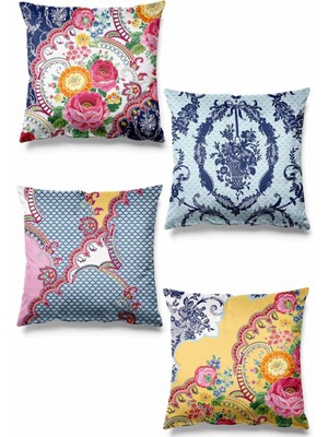 PremiumPort Dantel Desenli Çift Taraflı Süet Kırlent Kılıfı 4'lü Set