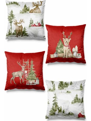 PremiumPort Çift Taraflı Desenli Süet Kırlent Kılıfı, 4'lü Set, Şık ve Zarif Tasarım