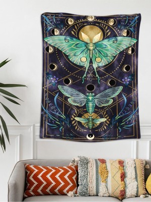 PremiumPort Kadife Duvar Halısı 70X100 Cm, Kelebek&ayın Evreleri, Şık ve Yumuşak Dekorasyon