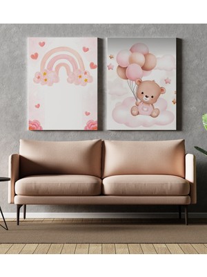PremiumPort Iki Parçalı Modern Çocuk ve Bebek Odası Dekoratif Kanvas Tablo Seti