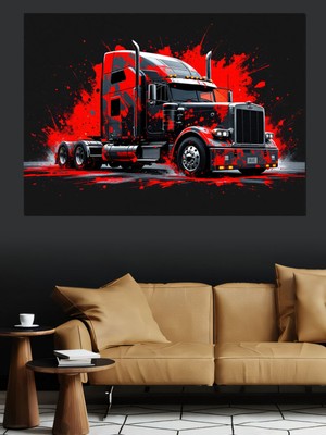 PremiumPort Eğlenceli Kırmızı Tır Dekoratif Tablo, Çocuk Odası Veya Hobi Alanı Için