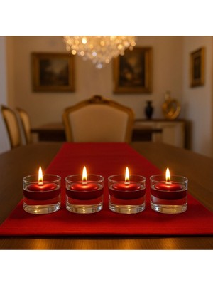 PremiumPort 4'lü Borosilkat Cam Yüzey Mumluk Seti, Kırmızı Renk