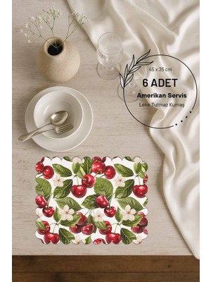 PremiumPort Lazer Kesim 6'lı Amerikan Servis, Dikişsiz Süet Kumaş, 45X35 cm