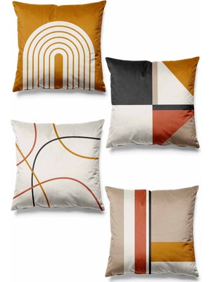 PremiumPort Çift Taraflı Baskılı Fika Desenli 4'lü Süet Kırlent Kılıfı Seti