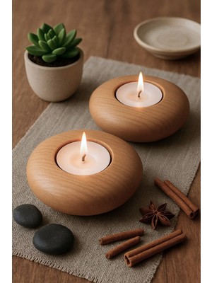 Teknotrust El Yapımı Ahşap Mumluk Seti, Dekoratif ve Şık Tasarım, Minimal Stil