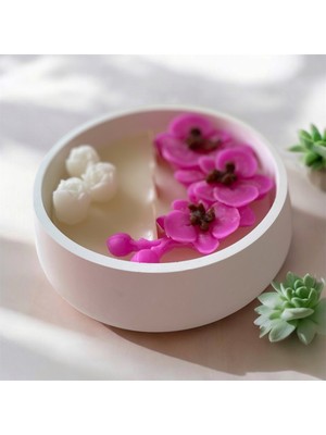 PremiumPort Şık ve Zarif Orkide Temalı Mum Tabağı, Ev Dekoru Için Ideal Seçim