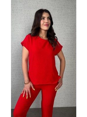 Marsilyan Kadın Kısa Kollu Yuvarlak Yaka Aerobin Bluz ve Pantolon Ikili Takım