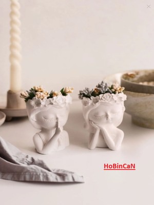 PremiumPort Ikili Çiçek Desenli Kız Kardeşler Dekoratif Vazo Seti