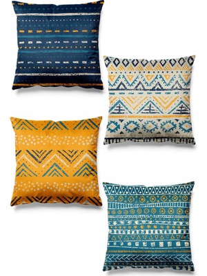 PremiumPort Navy Desenli Çift Taraflı 4'lü Süet Kırlent Kılıfı Seti