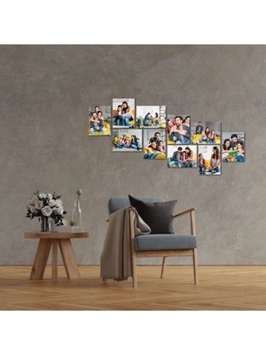 PremiumPort Kişiye Özel 13,5X18 cm 10'lu Aile Fotoğrafı Ahşap Tablo Seti